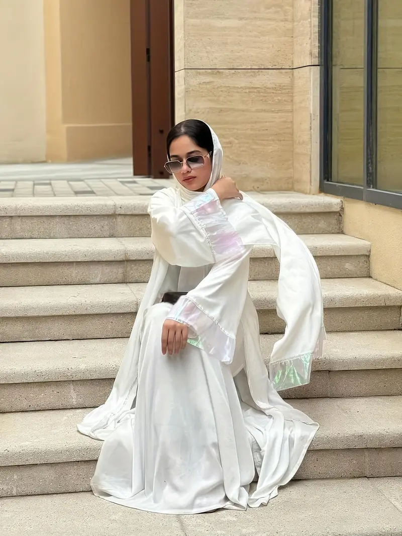 2pcs Set, Dubai Fashion Rhinestone Embellished Muslim Satin Abaya/Jilbab