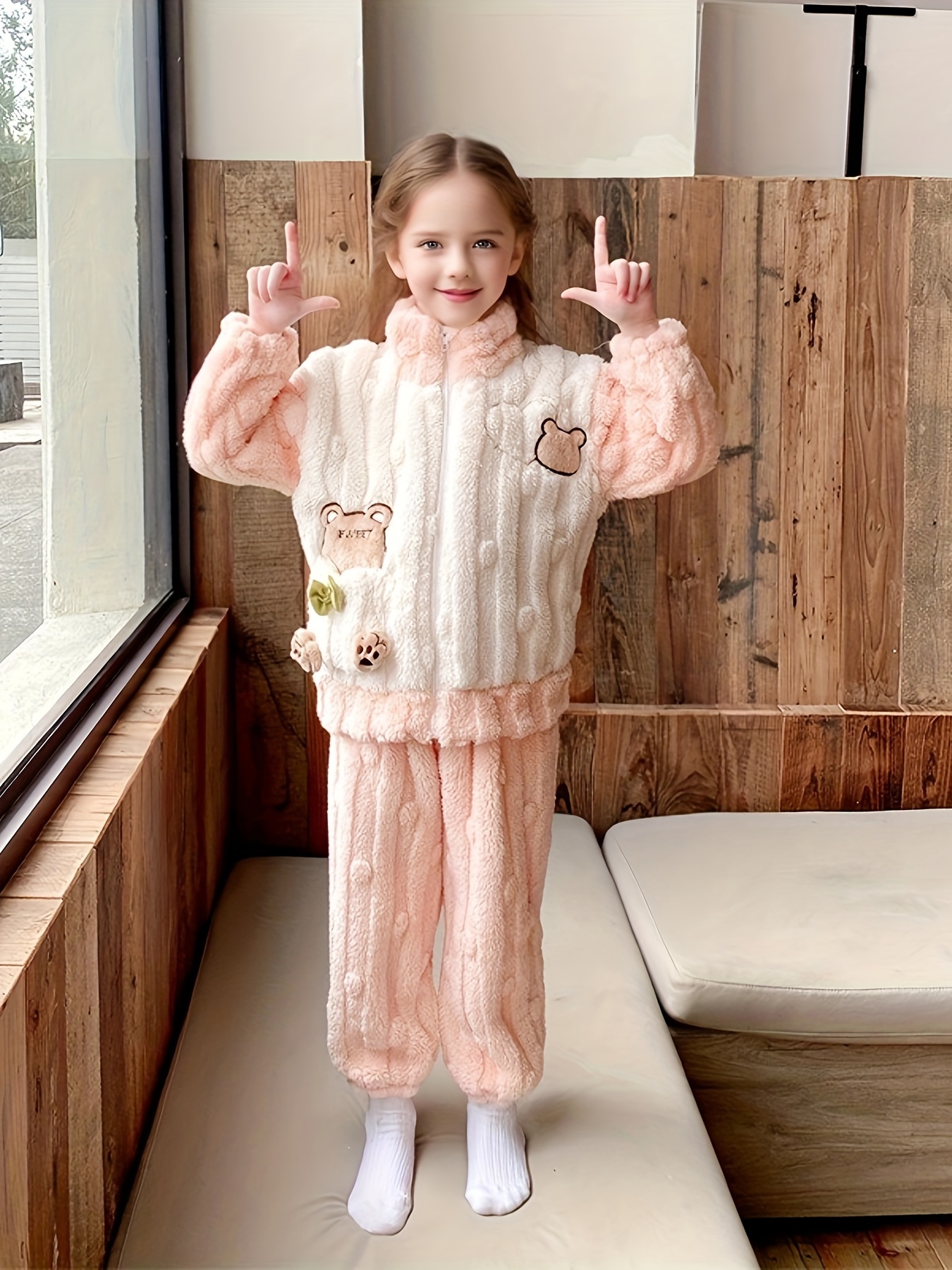 Casual Plush Pajamas Set Thickened Warm Long Sleeve Round - Temu Canada