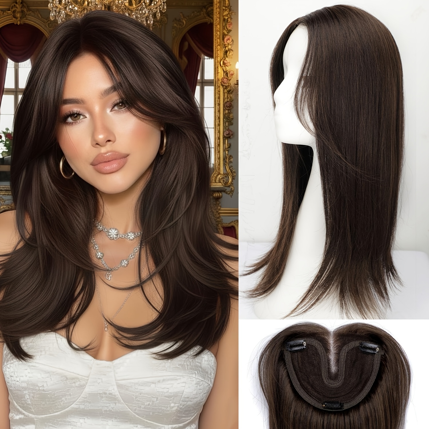 clip in hair topper sold on Temu United States