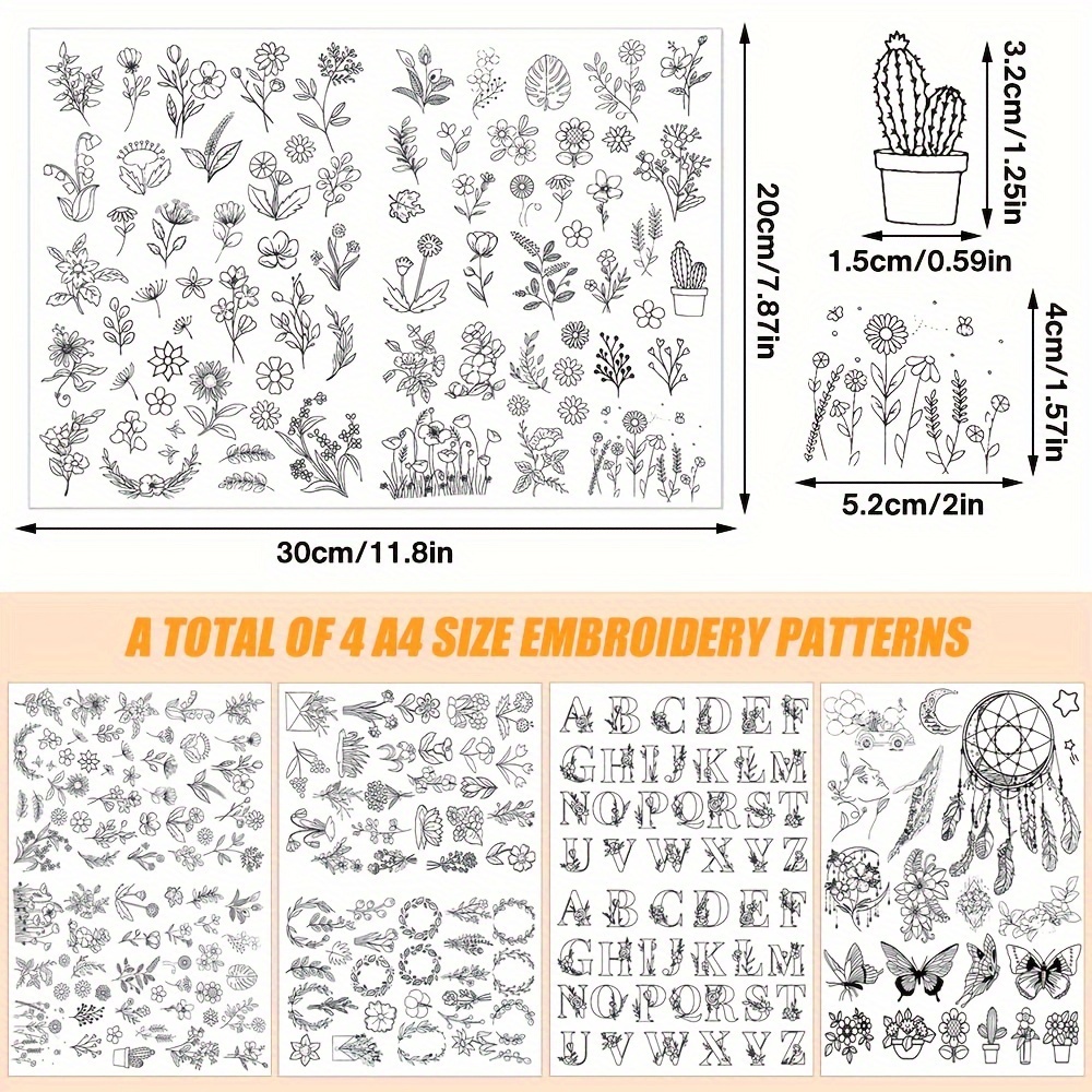 E-shop 200 Stück Stickschablonen-Set, wasserlöslich, Papier, Stickfilz, selbstklebend, wasserlöslicher Stabilisator, Handstick-Stabilisator, mit