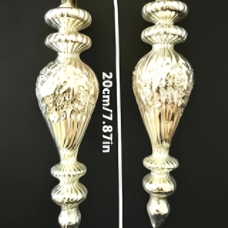 TEMU 2pcs, Silvery Christmas Glass Decorative Ornaments, Christmas Ornaments, Christmas Decorations, Length: 20cm