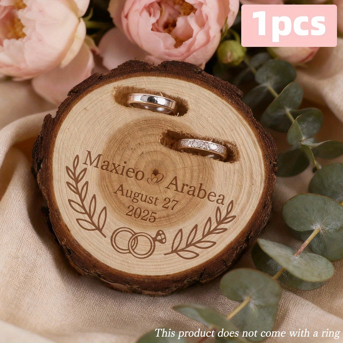 TEMU [customizable]personalized Ring Box, Box, Rustic Ring Box, Double Engagement Ring Box For Wedding Ceremony, Wooden Ring Box, Gift For Him/her,