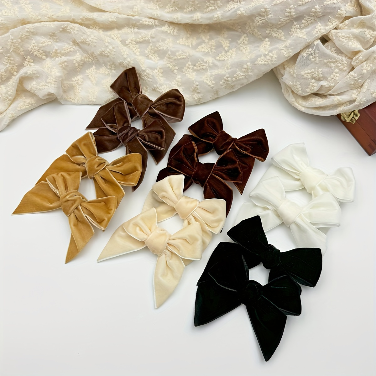 

12-pack Velvet Bow Hair Clips Set, Vintage Style, Polyester & Spandex, Fashion Hair Accessories For Women, Elegant Hair Clips For Dressing Up