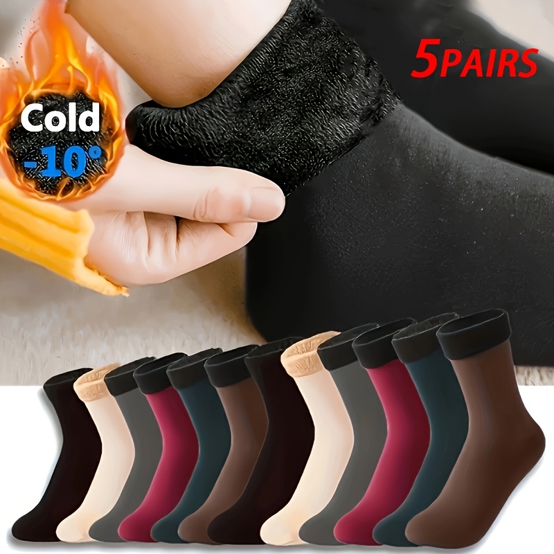 TEMU Women's Thick Crew Socks, 5 Pairs, Black Or Mixed Options, Winter Casual Wear