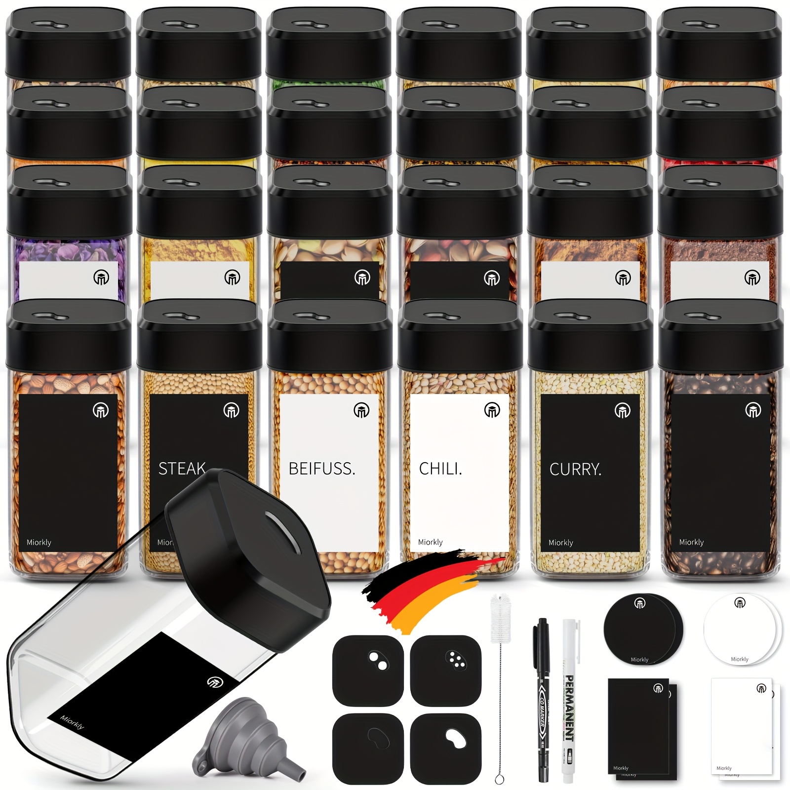 TEMU Square Spice Jars - 12/24pcs Set, With Black Stainless Steel Rotating Lid, 120ml Spice Jar Set, With Shakers, High Quality Spice Jars, Glass