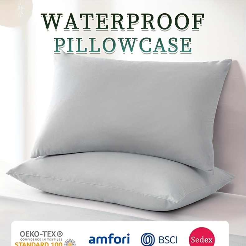 gray waterproof and stain proof pillow protector cover details 0