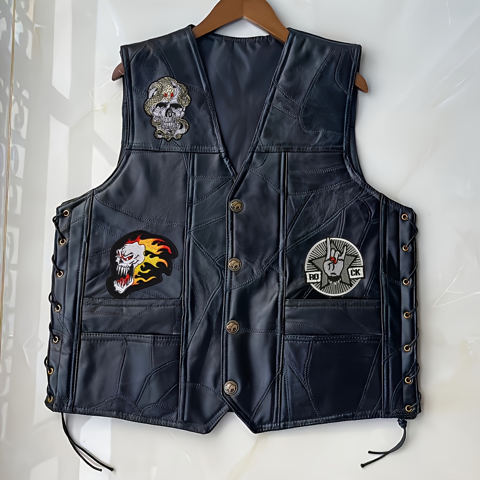black pu leather vest rock band motorcycle vest Temu United Arab