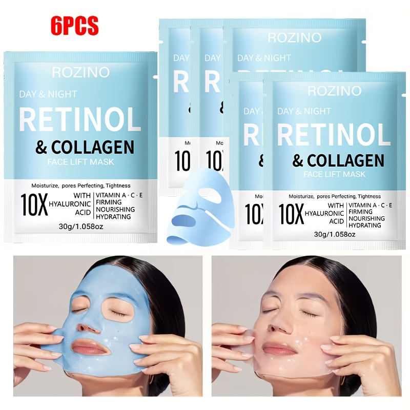6pcs 10x retinol and collagen face mask   hyaluronic acid and vitamins     moisturizes to make facial   delicate smooth and hydrated brightens   and provides deep hydration for the skin facial care