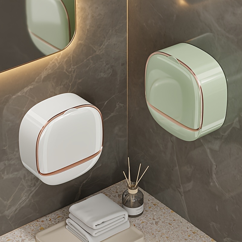 

1pc Modern Wall-mounted Soap Holder With Lid - No-drill, Double-layer, Waterproof Plastic Soap Dispenser For , Easy-install, No Electricity Needed