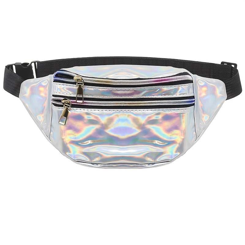 Reflective Laser Waist Pack - Versatile Fanny Pack For Running, Cycling & Outdoor Activities - Durable Pvc Material, Zip Closure