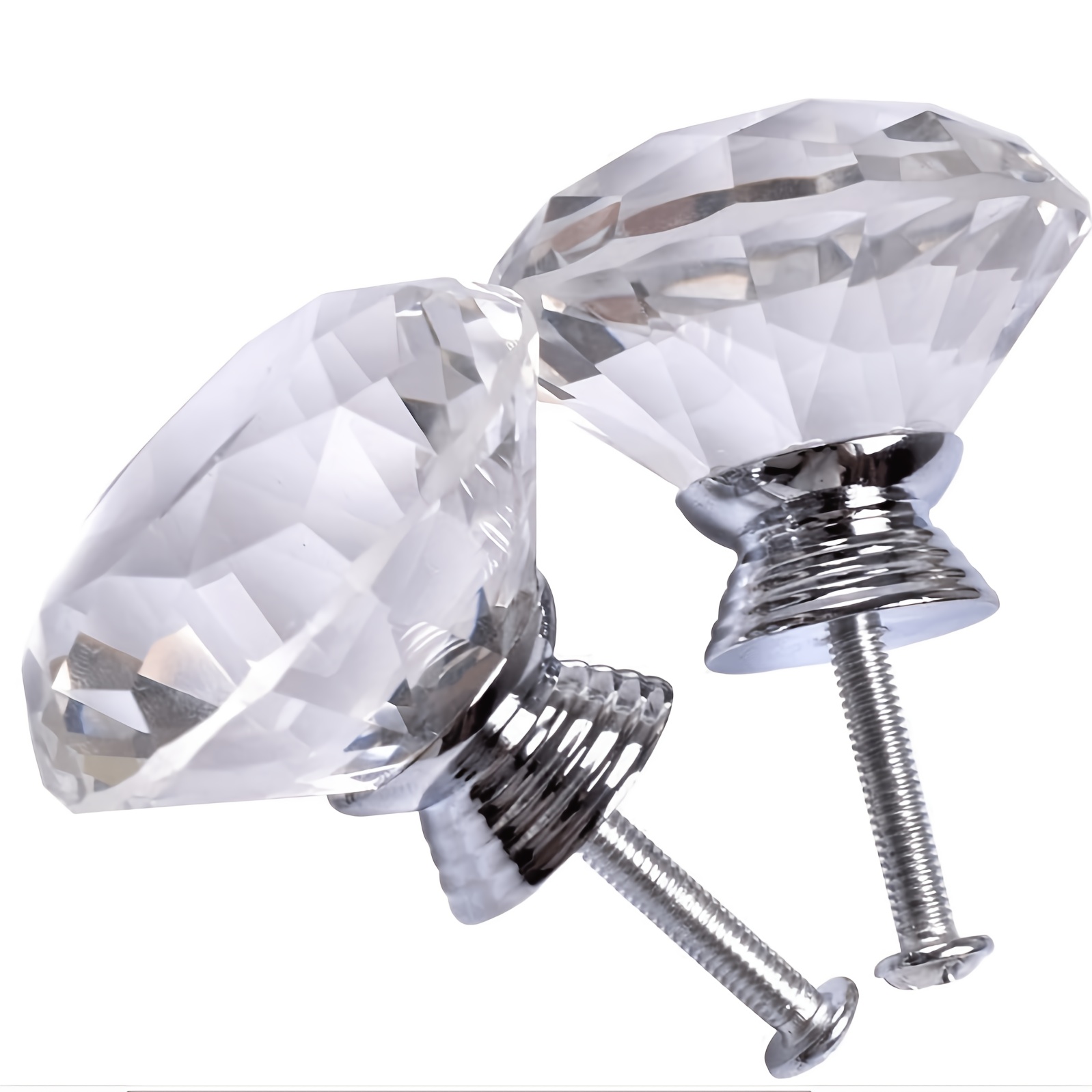 TEMU 40mm Quadrilateral Glass Knob, 2pcs Set, Crystal Handles With Screws, Suitable For Cabinets, Drawers, Cupboards, And Dressers