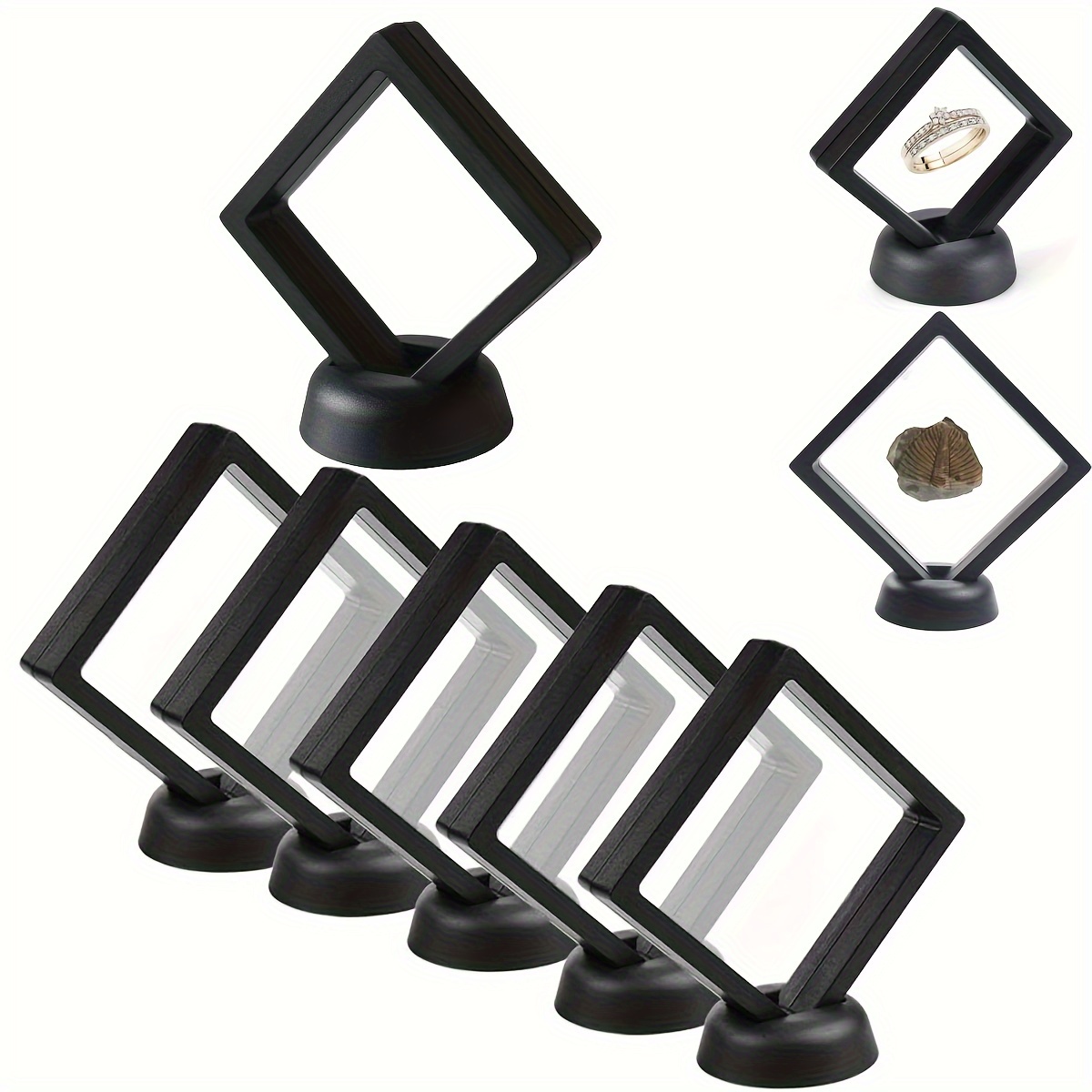 

6-piece 3d Floating Display Frames With Diamond Shape & Round Bases - Perfect For Medals, Jewelry, Coins & More