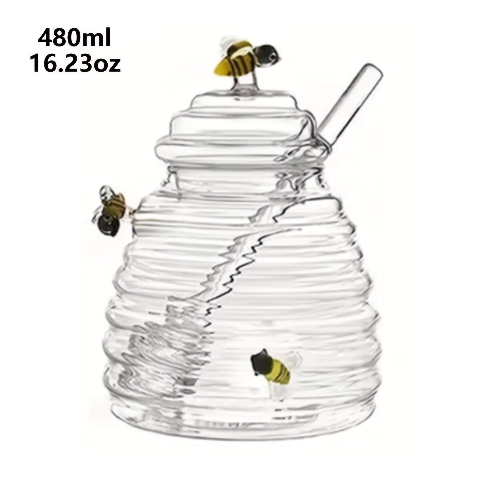 TEMU 1 480ml Honey Jar With A - A Bee-themed Glass Container Featuring An Airtight Lid, Suitable For Dispensing Syrup Pantry, Perfect As A Gift For