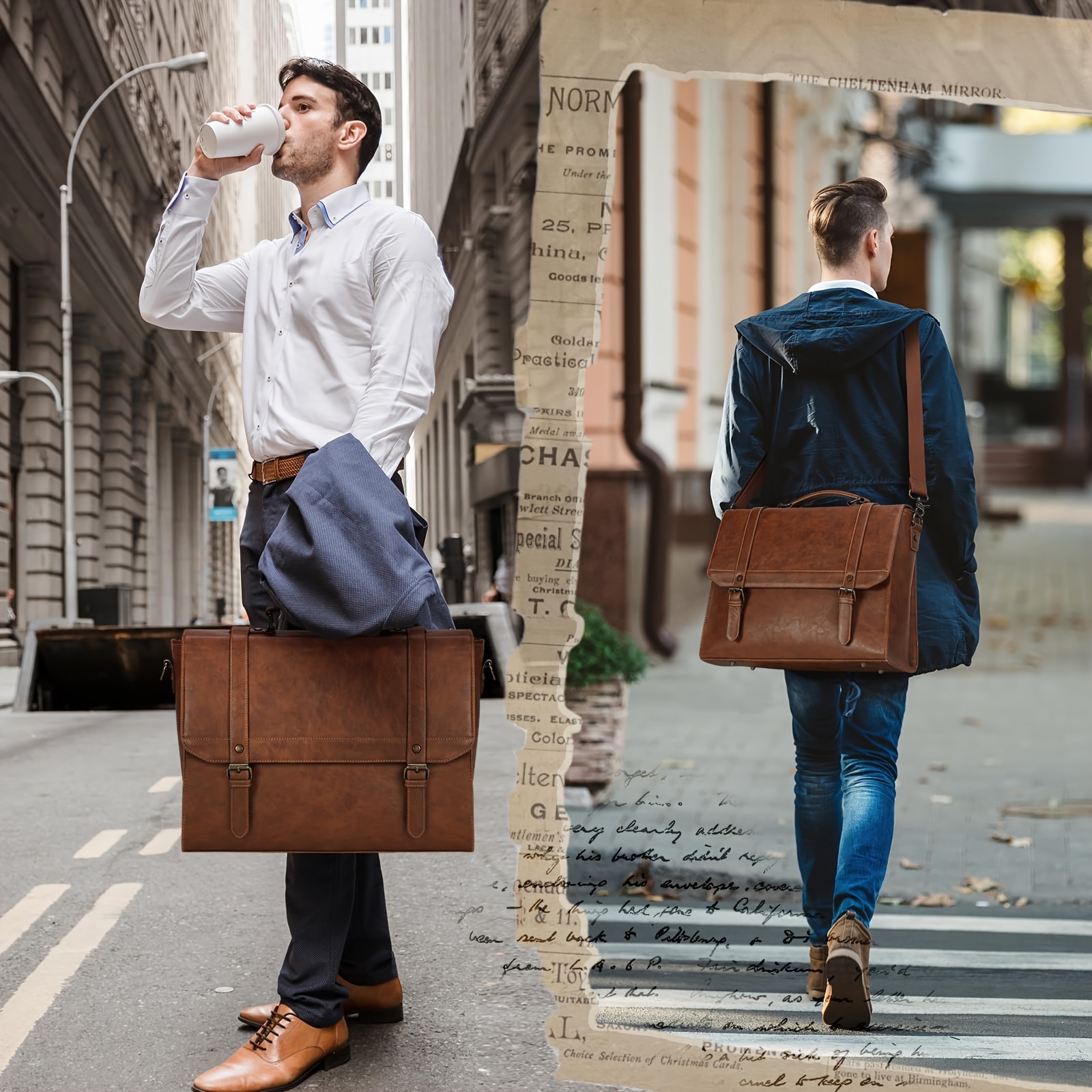 Messenger Bag For Men 15.6 Inch Vintage Waterproof Laptop Briefcase Large Computer Laptop Bag Satchel Bag Retro Shoulder Bag For Office Business Trave