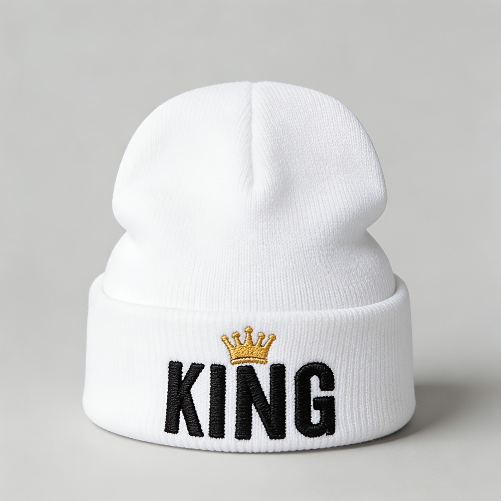 TEMU 1 Men' Crown Letter Embroidery Knit Hat, A Stylish And Casual Warm Hat, Suitable For Autumn And Winter And Travel, Windproof And Warm