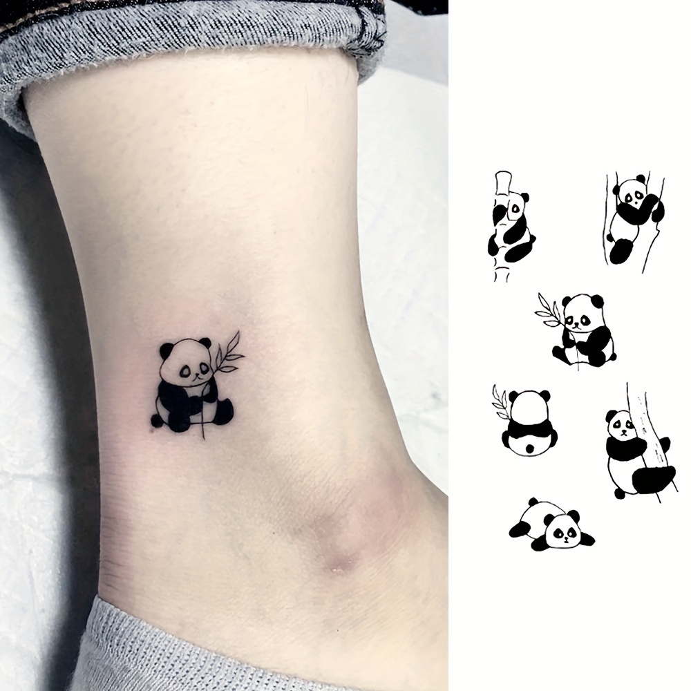 

1 Sheet, Black Cartoon Animal Temporary Tattoo Sticker, Cute Panda Design, Waterproof & Long-lasting, Ideal For Arm And Ankle Body Art Decoration, Festive Party Gift