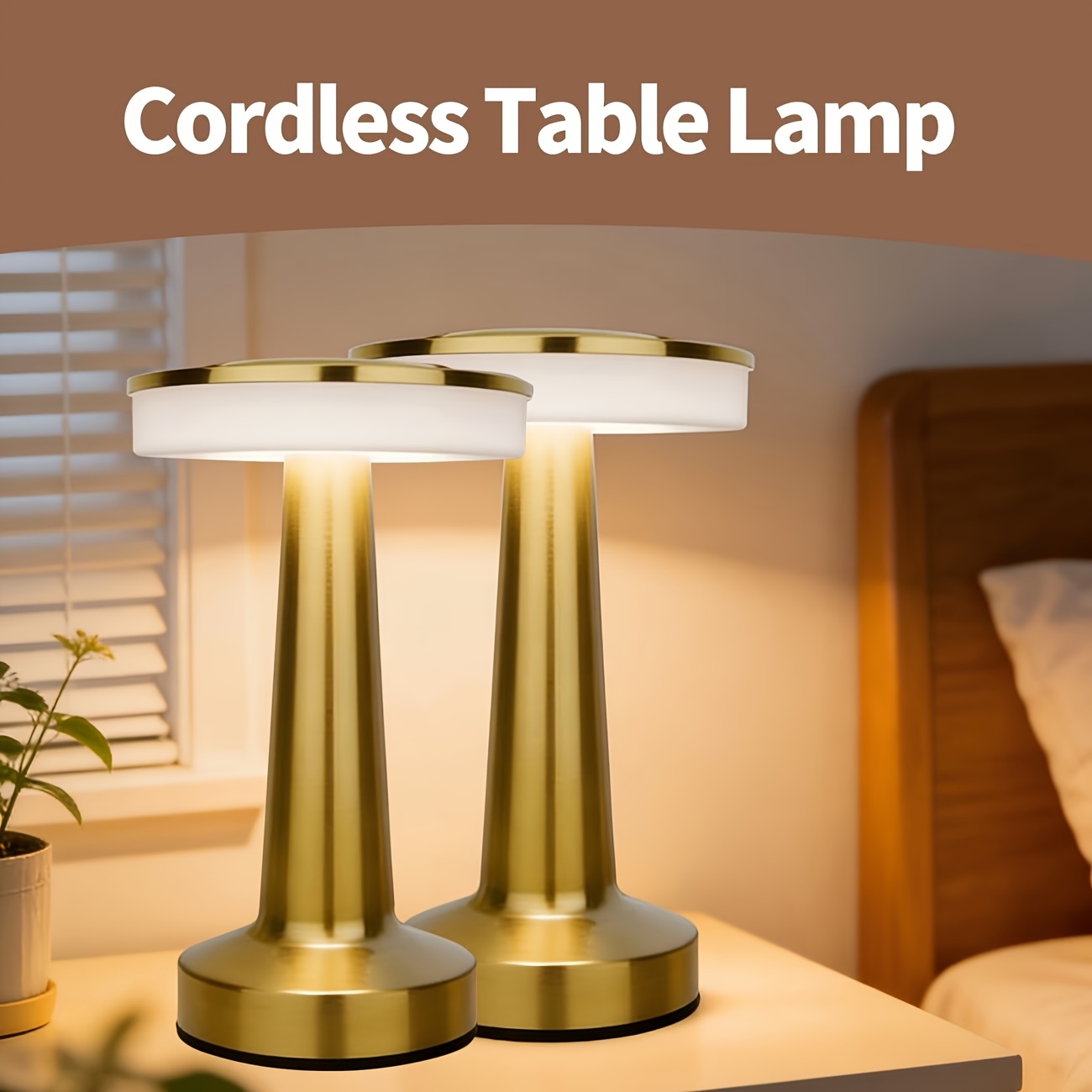 TEMU 1pc Rechargeable Led Table Lamp, Touch Control Desk Lamp, 3 Color Dimming, Portable Metal Night Light For Bedroom, Dining Room, Home Decor,