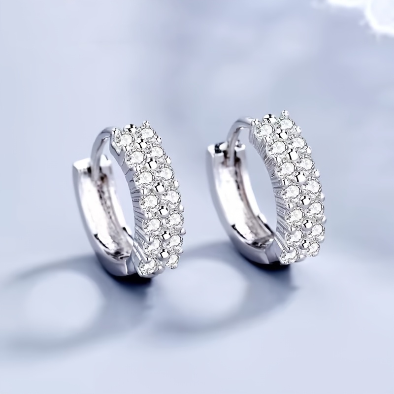 TEMU Small Double-row Hoop Earrings With Copper Base, 18k Gold Plated Plating, And Synthetic Cubic Zirconiaia Accents, Featuring A Simple And Elegant