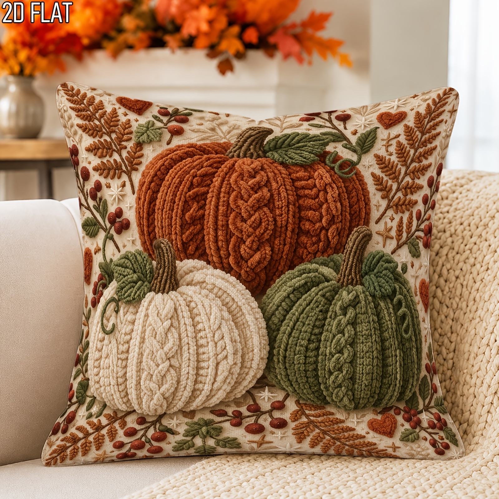 TEMU 2d Flat 1pc Set Autumn Country Style Pumpkin Pillowcase, Orange Pillowcase, Single-sided Printing, Pillow Core Not Included, Suitable For Living