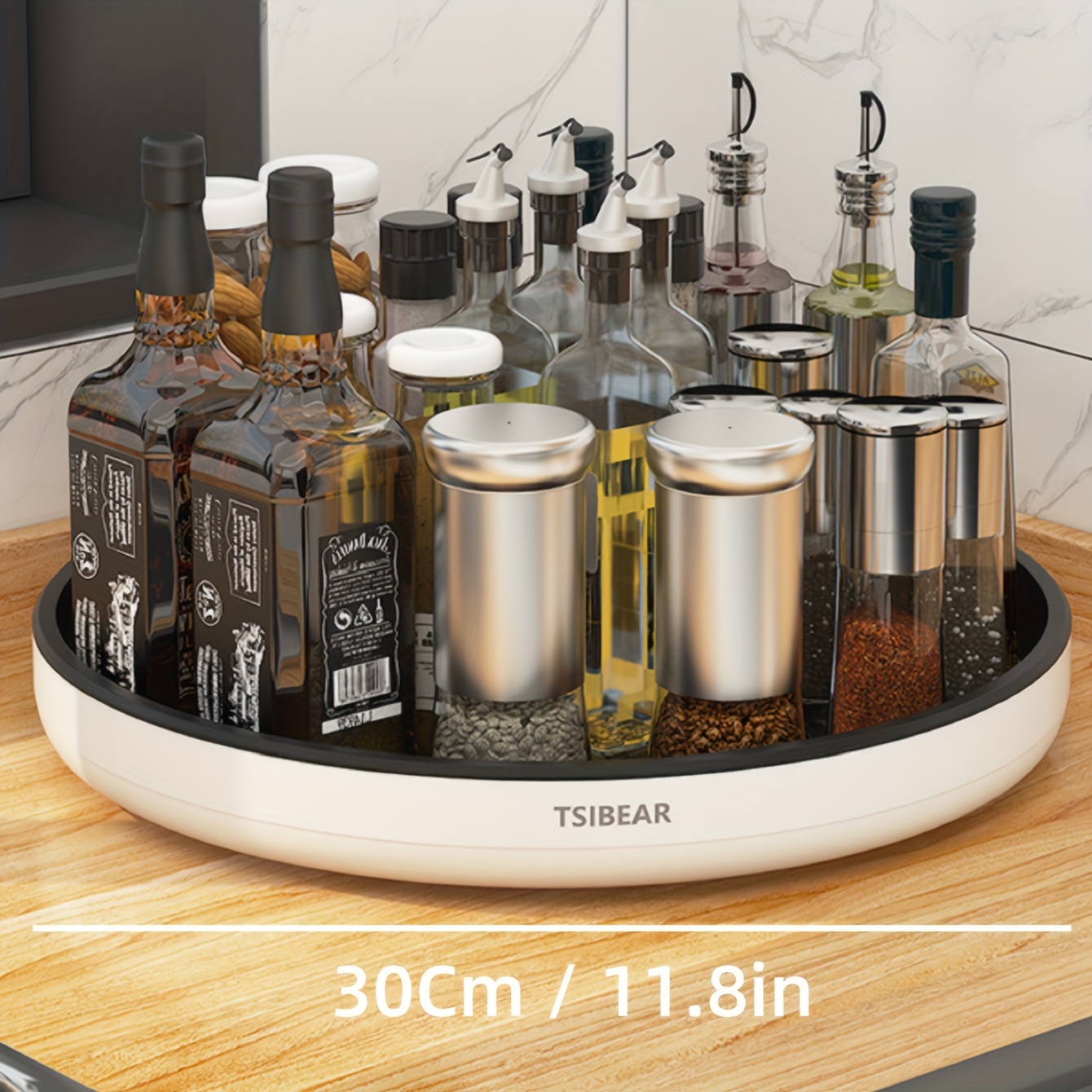 360 degree rotating spice rack plastic kitchen turntable multipurpose countertop   fruit tray storage organizer home kitchen accessories details 6