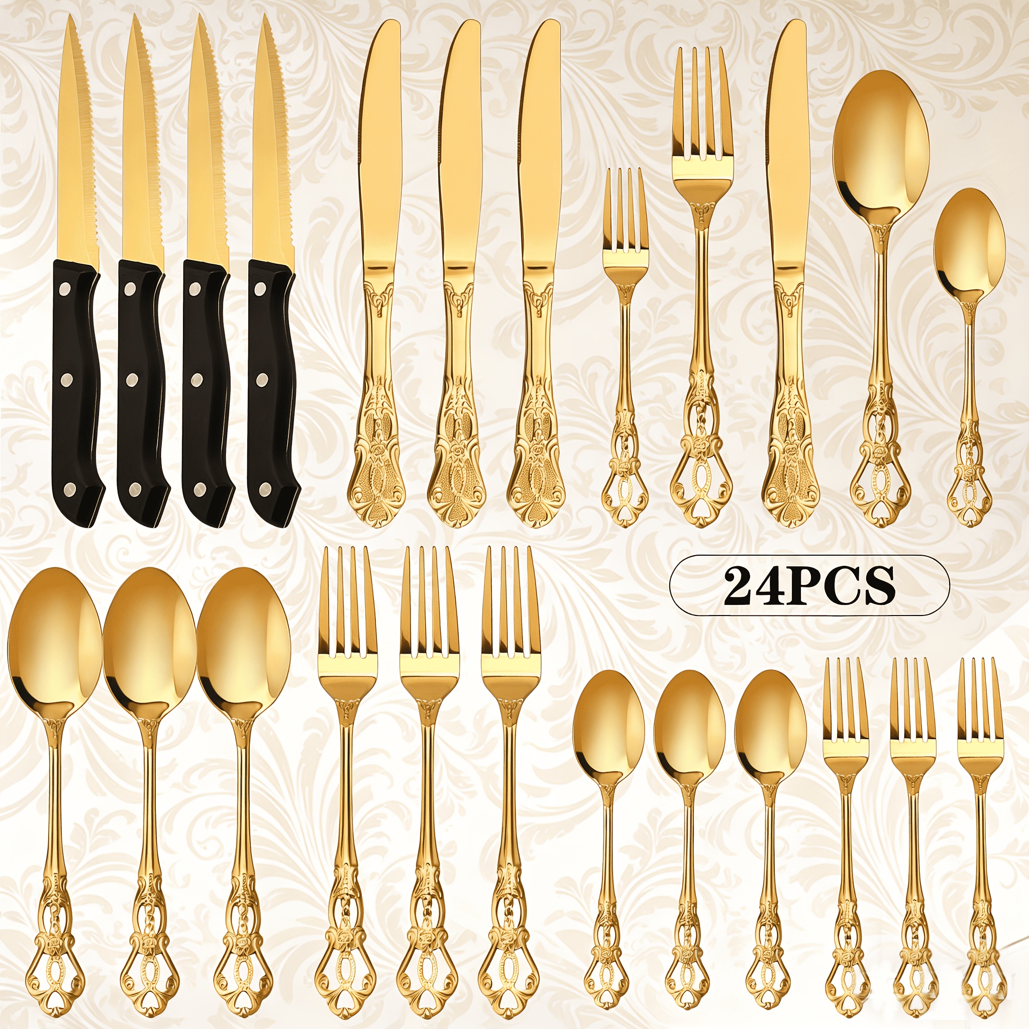TEMU 24pcs Royal Dinnerware Set, Service For 12, Microwave & Dishwasher Safe Elegant Tableware For Wedding Holiday, Christmas, Christmas Decorations