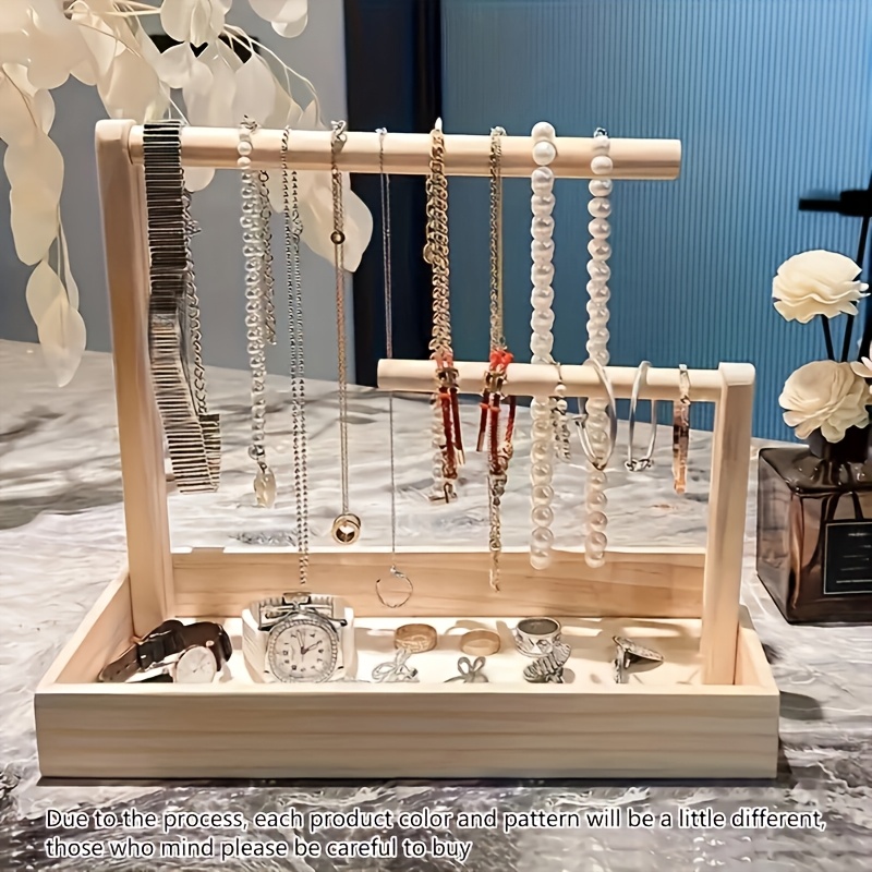 

1 Piece Wooden Jewelry Rack For Necklaces, Earrings, Rings, Multi-tier Solid Wood Jewelry Display Rack With Base Tray For Accessories