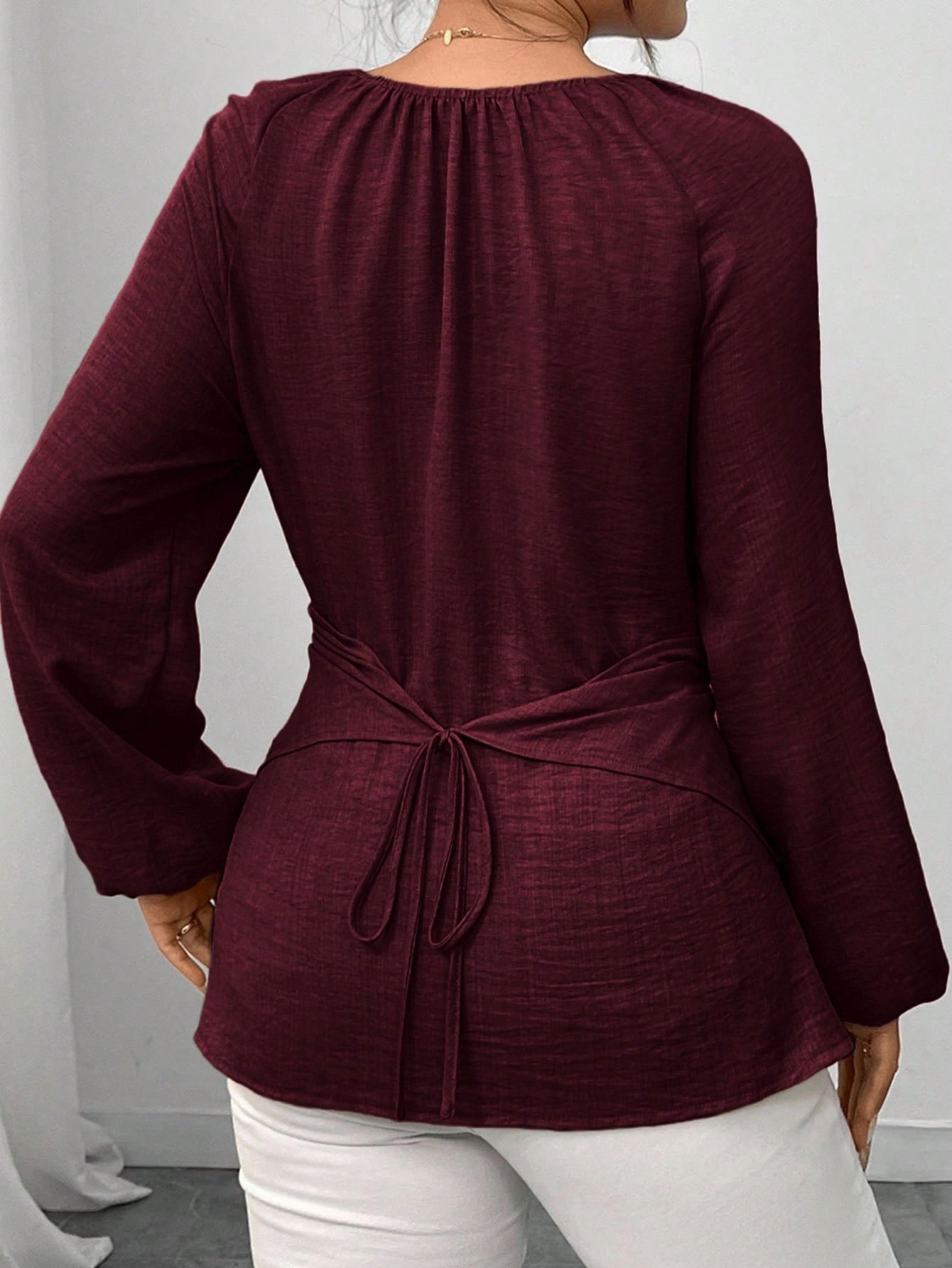 Women'S Beaded Wrap-Style Waist-Cinching Shirt