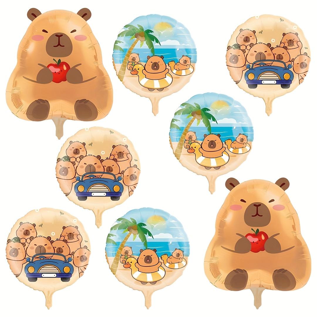 Image of 8pcs Capybara Birthday Party Aluminum Foil Balloon, Capybara Birthday Baby Shower Party Supplies