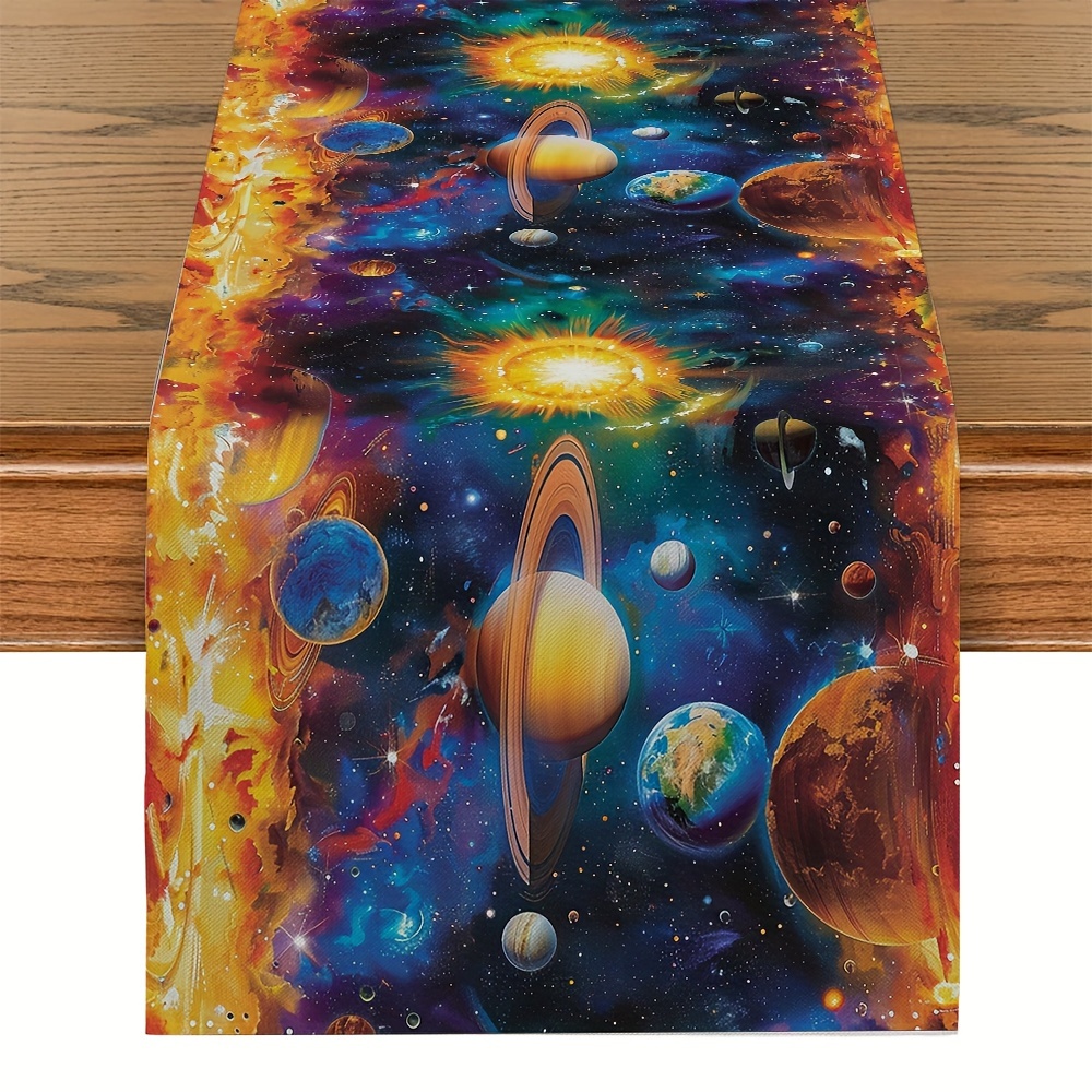 

1pcs Planetary Universe Polyester Table Runner, Rectangle Woven Table Flag For Kitchen Dining Decor, Party Tabletop Decoration, Home Room Decorative Table Cloth For Restaurant - 180cm X 33cm