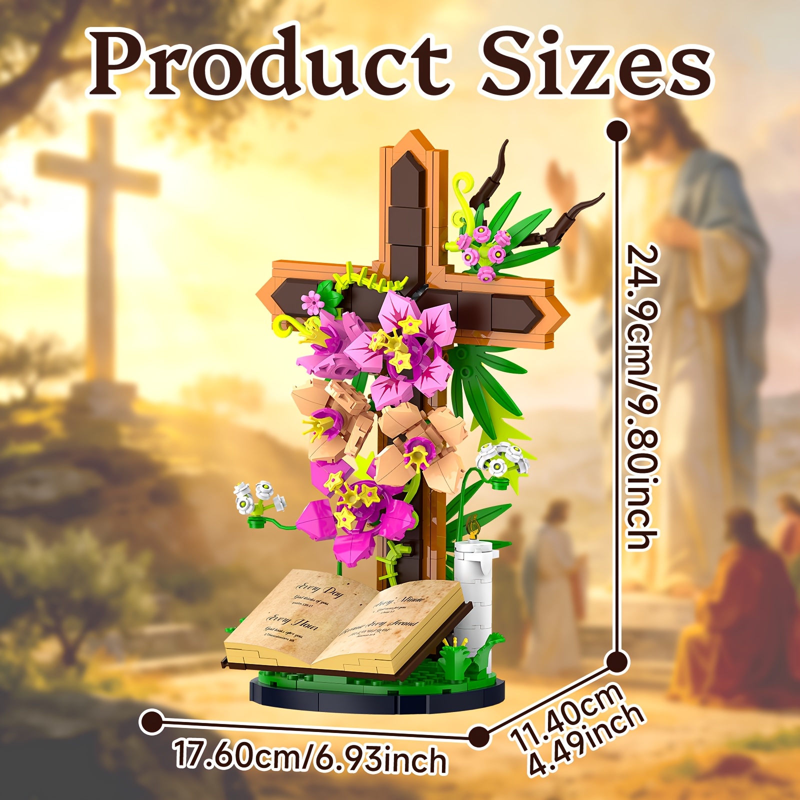 Flower Christian Cross Building Blocks Set