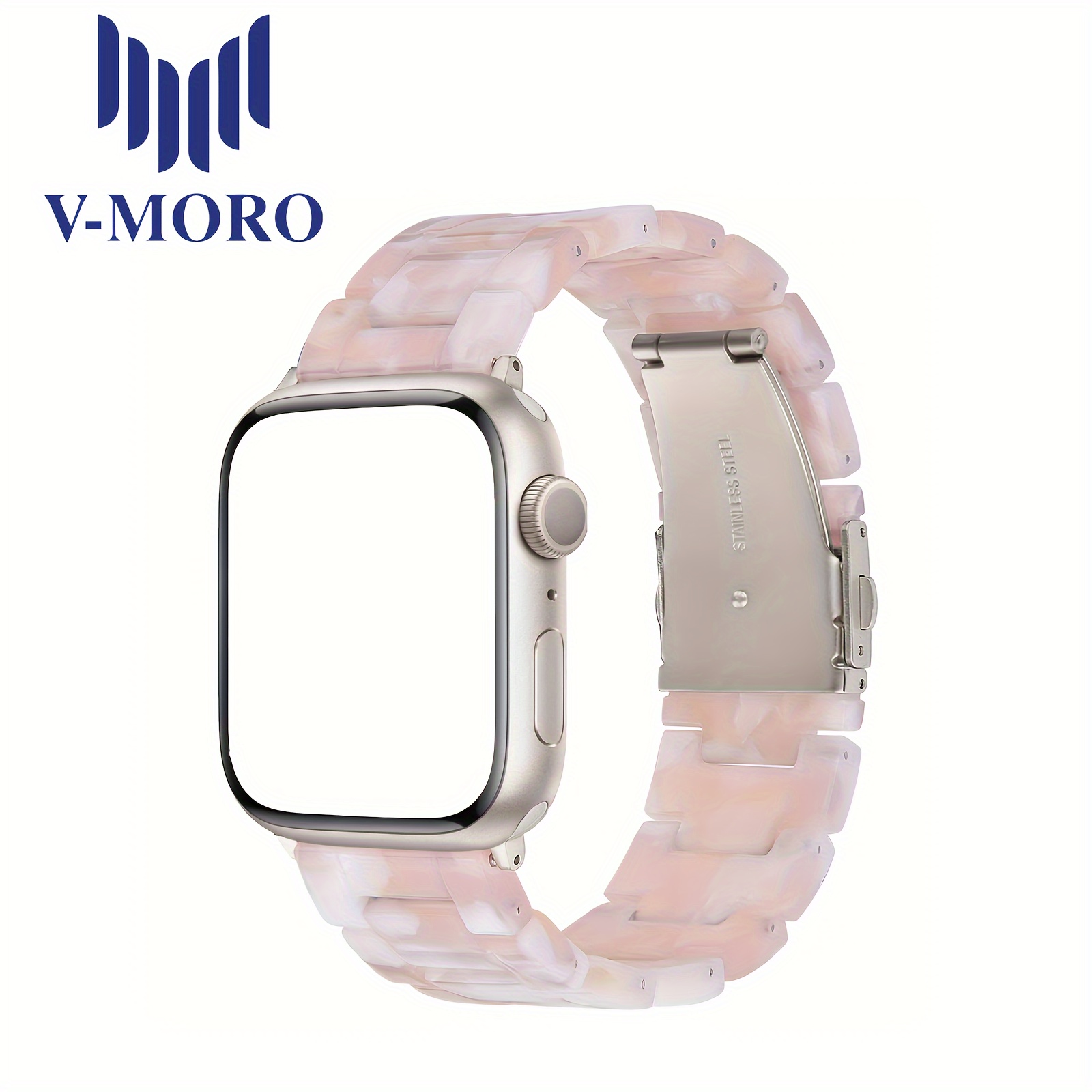 

V- Resin Band Compatible With Apple Watch Bands /8/7 45mm 44mm 42mm 41mm 40mm 38mm /5/4/3/2/1/se With Stainless Steel Wristband Strap Women Men