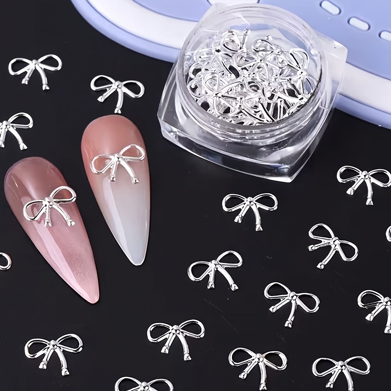 Metal Willow Nail Art Decorations, Rose Gold & Silver Bow Designs