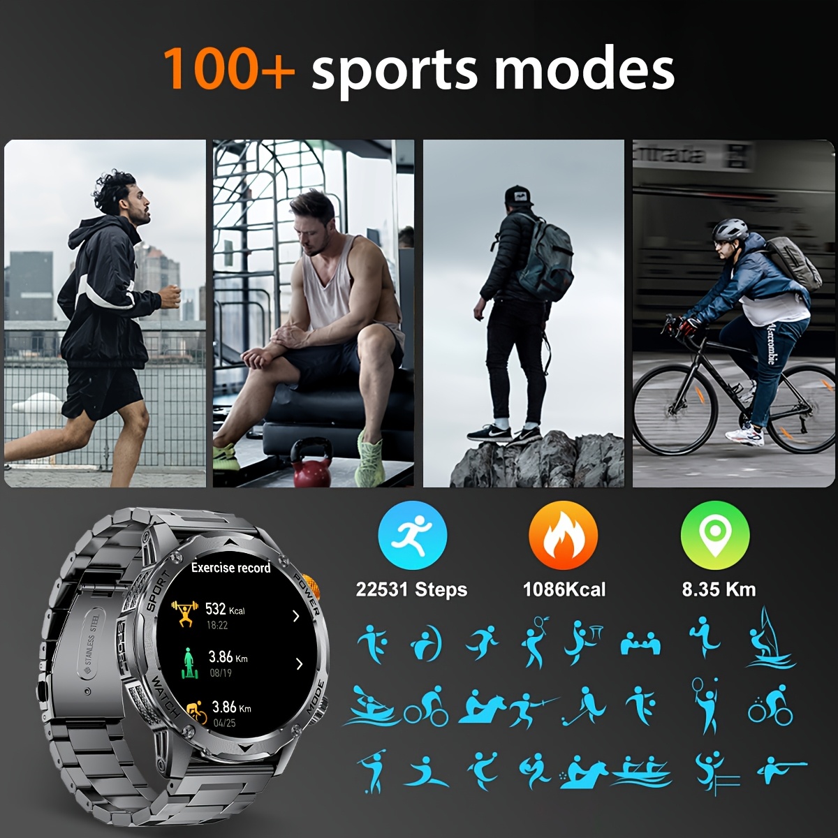 Montre Connectée Homme SIEMORL avec Plus de 50+ Jours d'Autonomie Ultra Longue Durée, Montre Intelligente HD de 4,45 cm avec Batterie de 1000 MAh/Fonction Téléphone/Plus de 110 Modes Sportifs/Surveillance du Sommeil, Montre Connectée Android IPhone Pédomètre 3 s Combinés avec Lampe de Poche