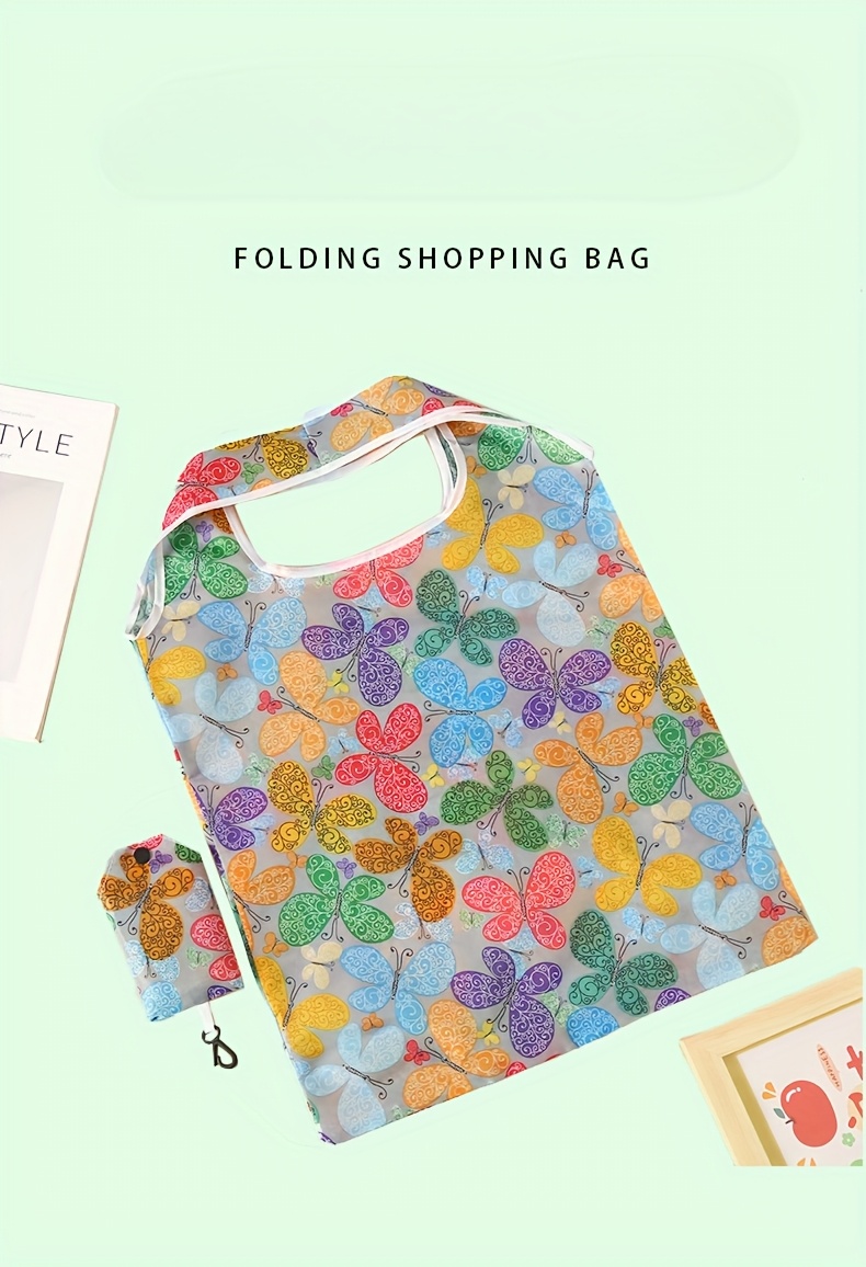 high quality large capacity foldable shopping bag leak proof reusable polyester tote bag with fashionable print and carrying strap reusable shopping bag creative supermarket shopping storage bag reusable grocery bags details 1