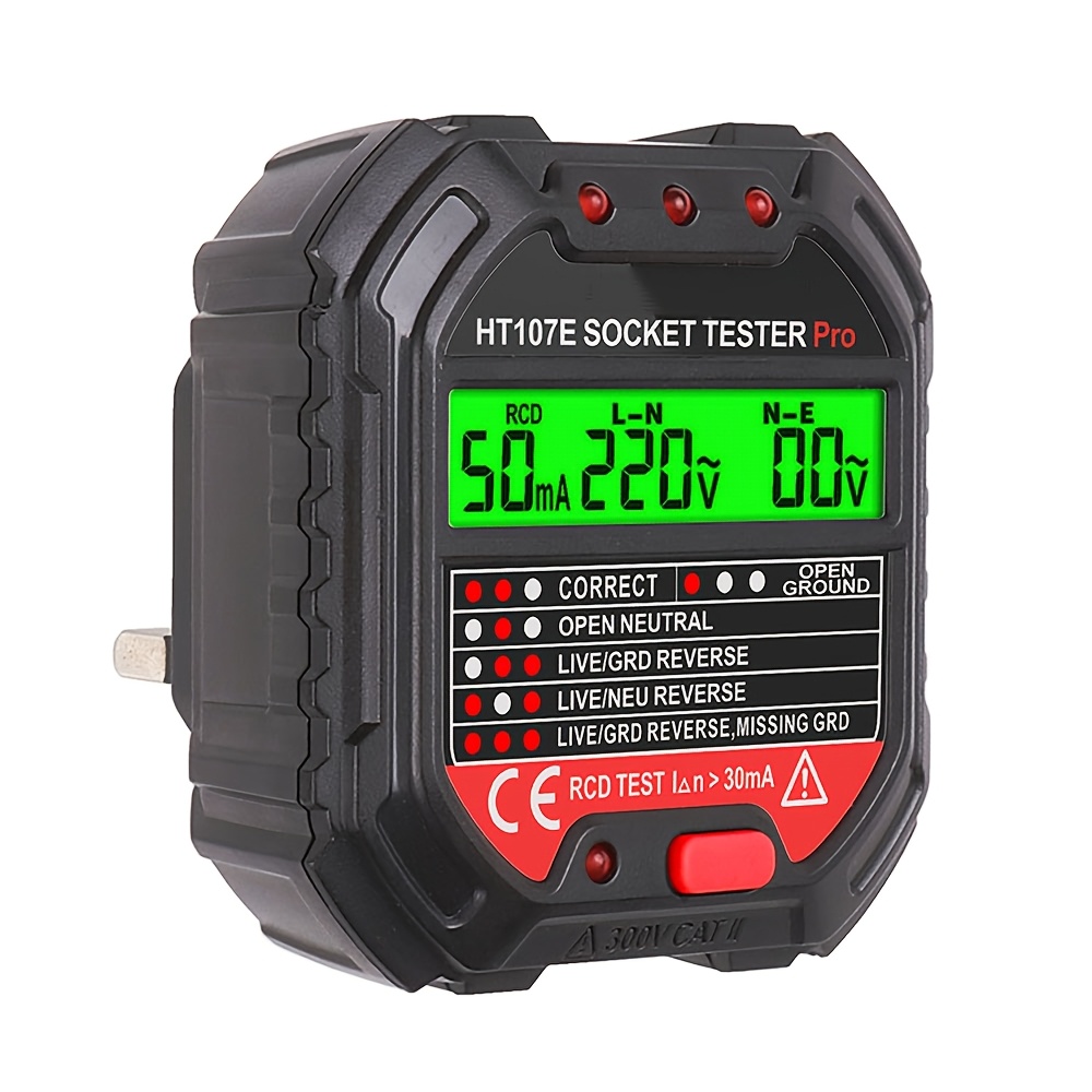 TEMU 90-250v Outlet Tester, 50ma Electrical Receptacle Detector With Lcd Display, Uk Voltage Detector, For Home And Office, Christmas Gifts, 10 To