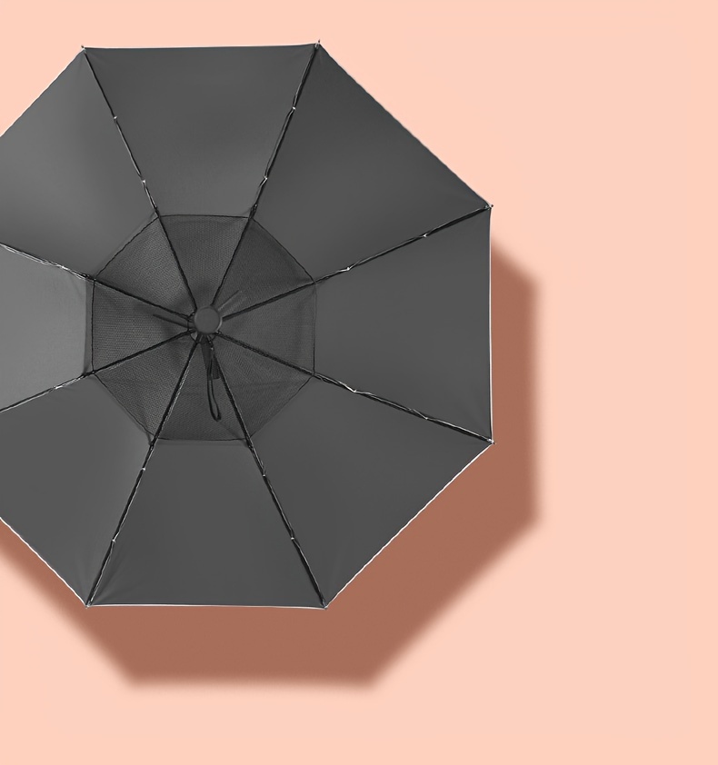 Fashion Stick Umbrella with Cooling Fan - UPF 50+ Sun Protection, Manual Open, 8-Rib Structure, 210T Pongee Fabric, Aluminum Alloy Handle & Ribs, UV-Armour Titanium Silver Coating for UVA/UVB Block