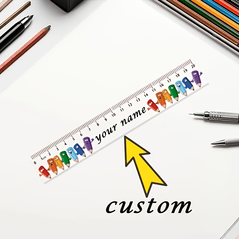 TEMU Custom Name, 1pc Pack, Personalized Custom Back-to-school Ruler | Cartoon Pencil Pattern, Name Engraving Transparent Acrylic Ruler For Back-to-,