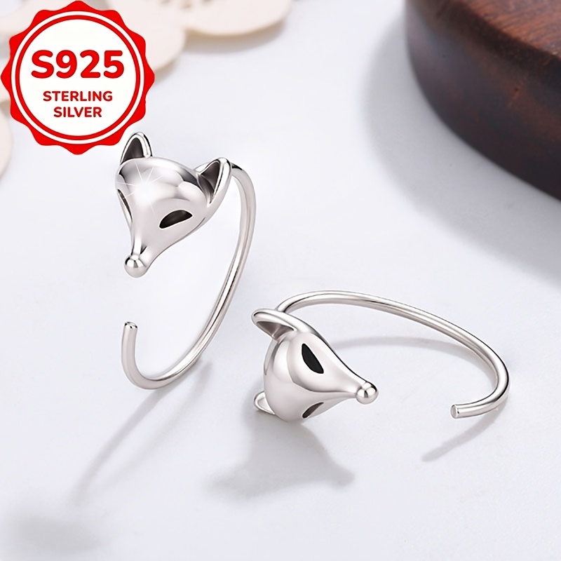 2pcs Women's S925 Sterling Silver Fox Hoop Earrings Set