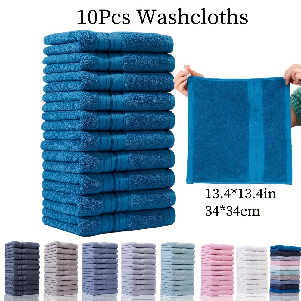 

10pcs 100% Washcloths Set 13.4*13.4 In/34*34cm Absorbency And Comfortable Towel Suitable For Bathroom, - Washcloths, -