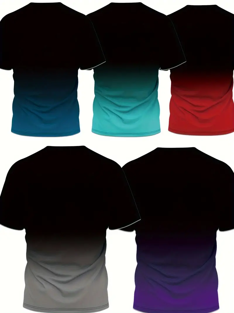 5pcs mens gradient print t shirt set casual crew neck short sleeve tees for summer outdoor wear details 3