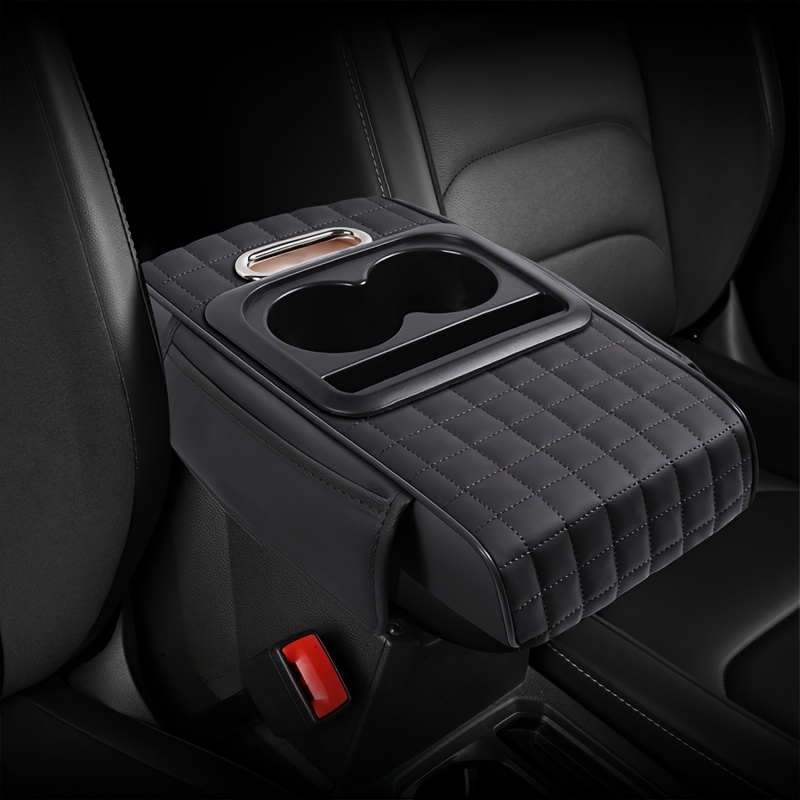 TEMU Light Luxury Windmill Carrying Armrest Box Multifunctional Storage Box, Checkered Tissue Box, Phone Slot With Cup Holder, Car Built-in Item Box,