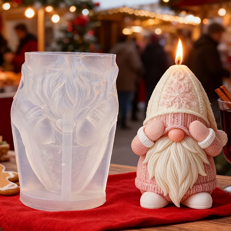 TEMU 1pc Cozy Santa Claus Shaped Silicone Candle Mold, Detailed Moustache And Snowflake Engraving, Easy To Demold And Reusable, Suitable For Scented