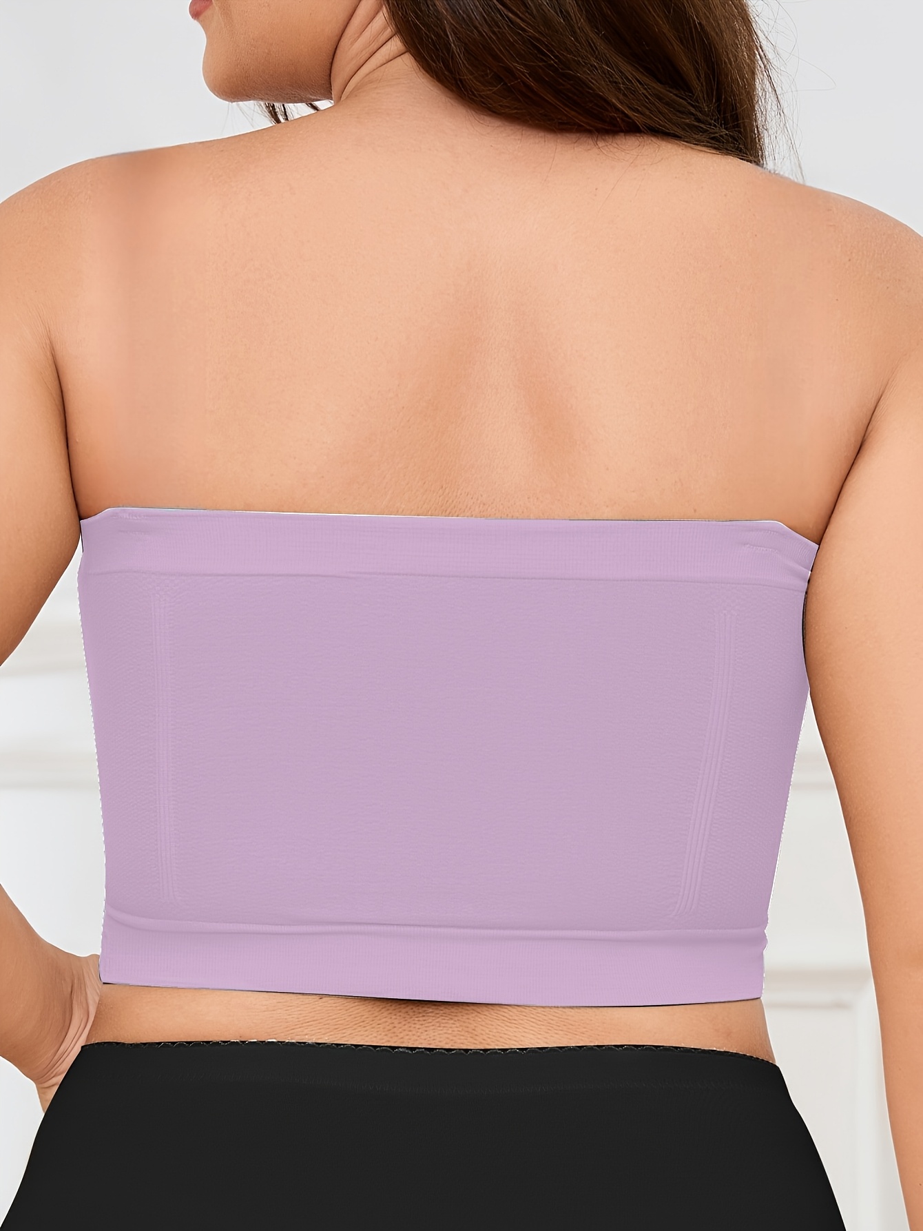 Women'S Seamless Wireless Sports Bra - Breathable, Comfortable, No-Pad Shoulderless Bandeau with Crinkled Chest Plateau, Solid Color, Medium Stretch Fabric for Casual and Everyday Wear, Everyday Wear Bra|Wirefree Bandeau|Breathable Fabric, Seamless Bralette