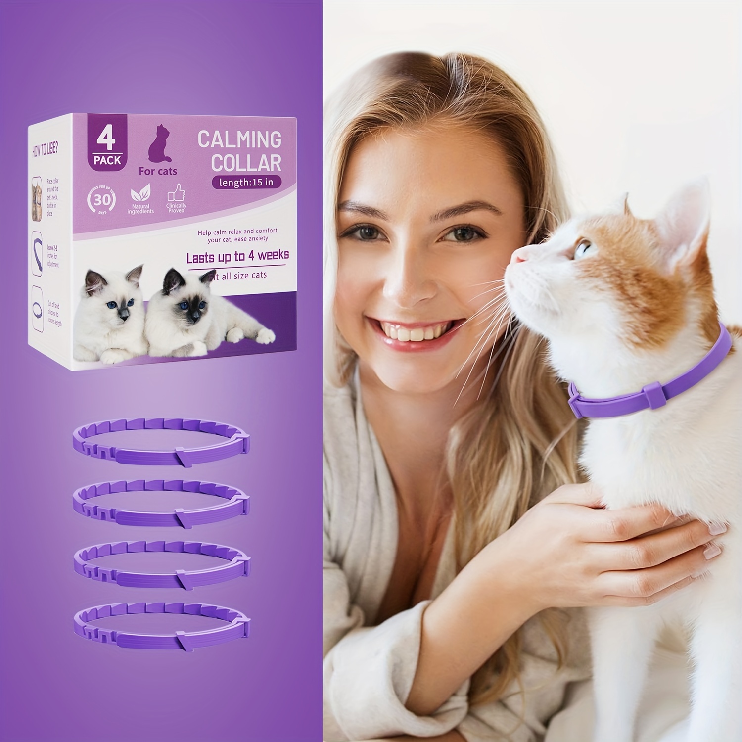 Paquete de 3 collares calmantes para gatos y gatitos Collar de feromonas  Eficiente Aliviar Reduce la ansiedad Estrés Feromonas Calma Relajante  Cómodo collares separables