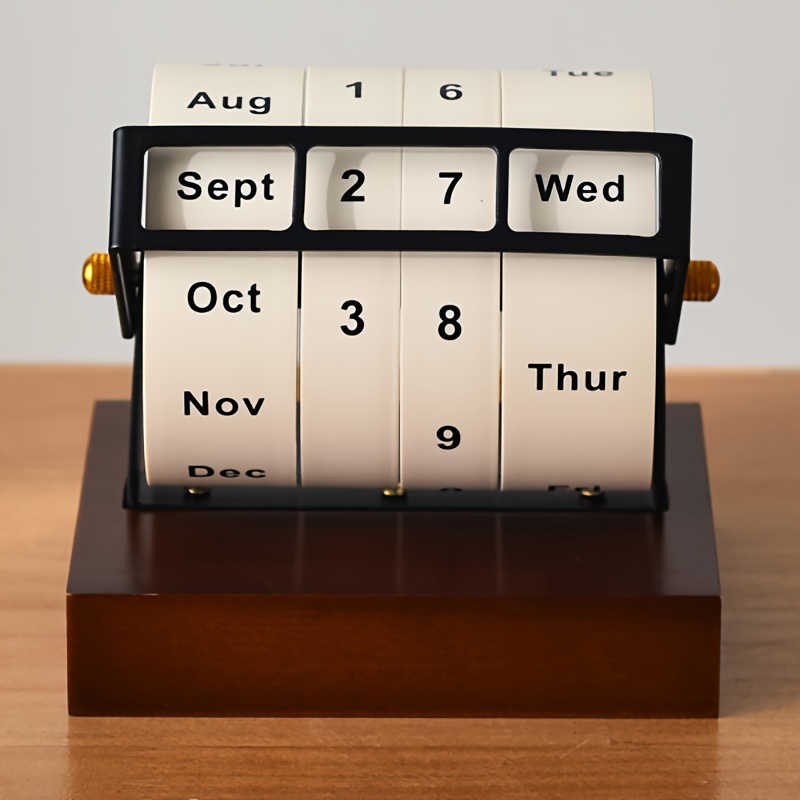 

Wooden Perpetual Calendar, Vintage Desktop Flip Countdown Reminder, Mini Rotating Desk Calendar, Retro Wooden Block Date Display For Home And Office Decor