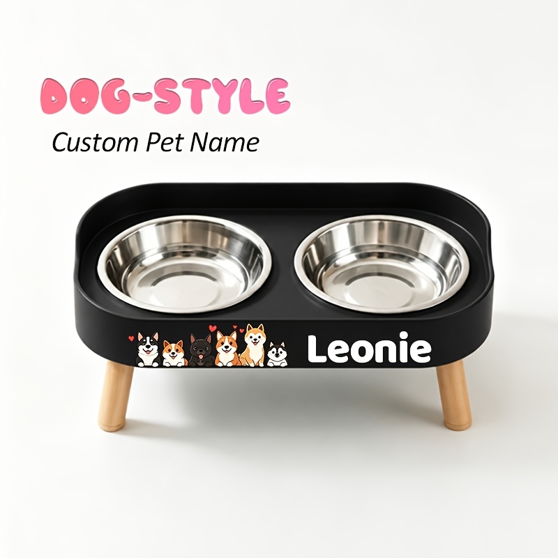 Raised Double Bowl Feeder with Custom Pet Name