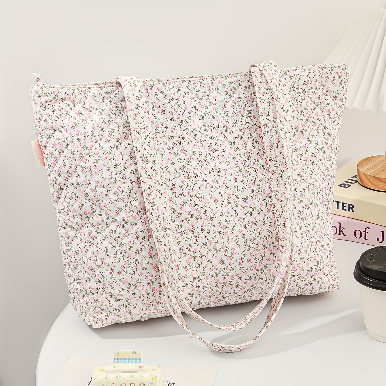 TEMU Women's Extra-large Capacity Tote Bag, Thick Shopping Bag With Zipper Design, Multi-functional Shoulder Bag, Suitable For Workplace Commuting