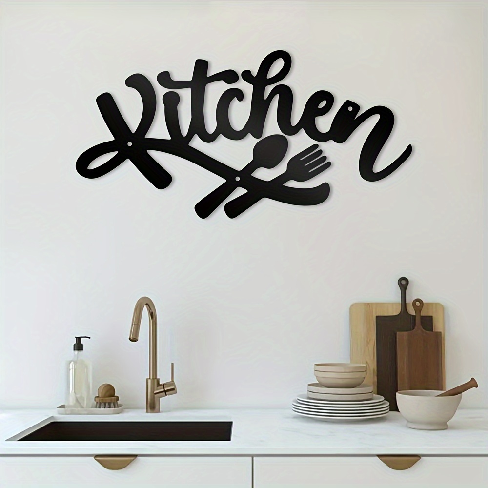 

1pc, Rustic Modern Metal Kitchen Sign Wall Decor, Black Cutlery & Script Design, Farmhouse Decor For Home And Dining Room, Easy To Install