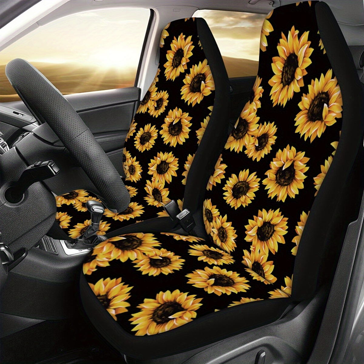 

1pc Sunflower Printed Car Seat Cover For Front Seat, Car Interior Accessories