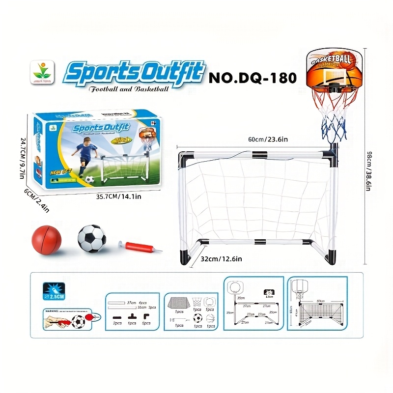 2-in-1 Basketball Stand And Soccer Door Set, Indoor And Outdoor Basketball And Soccer Sets, Portable Outdoor Sports Toys, And Birthday Gifts For Children